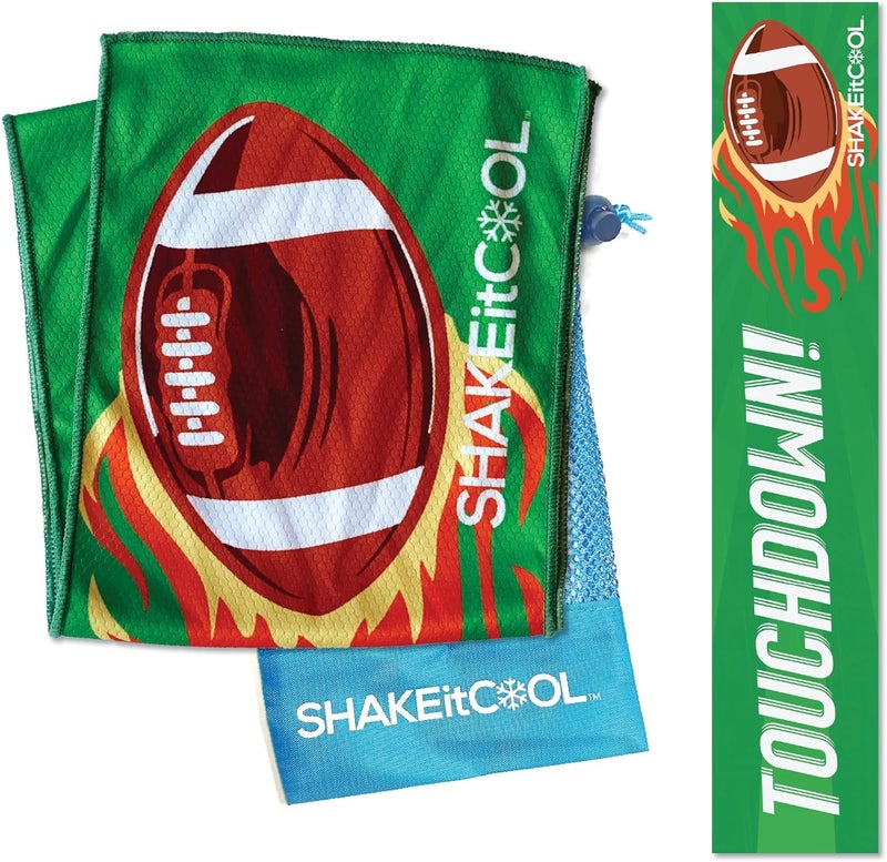 SHAKEitCOOL Original Cooling Towel – Be Cool in Style - Heat Relief, Soft, Lightweight, Sun Protection, Easy Clean - Perfect for Biking, Running, Yoga, Gym, Gardening - Football - Image 1
